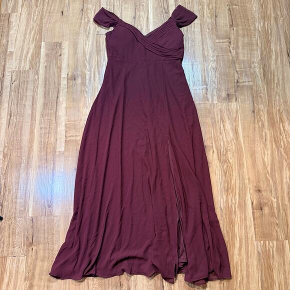 Dresses & Skirts - Birdy Grey Burgundy Maroon Chiffon Draped Shoulder Bridesmaid Dress Size Large